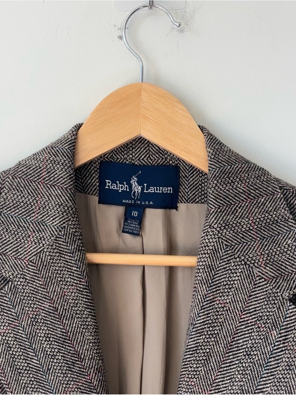 Vintage Ralph Lauren Wool Silk Blazer Women’s 10 Herringbone Tweed USA Jacket - Picture 9 of 14